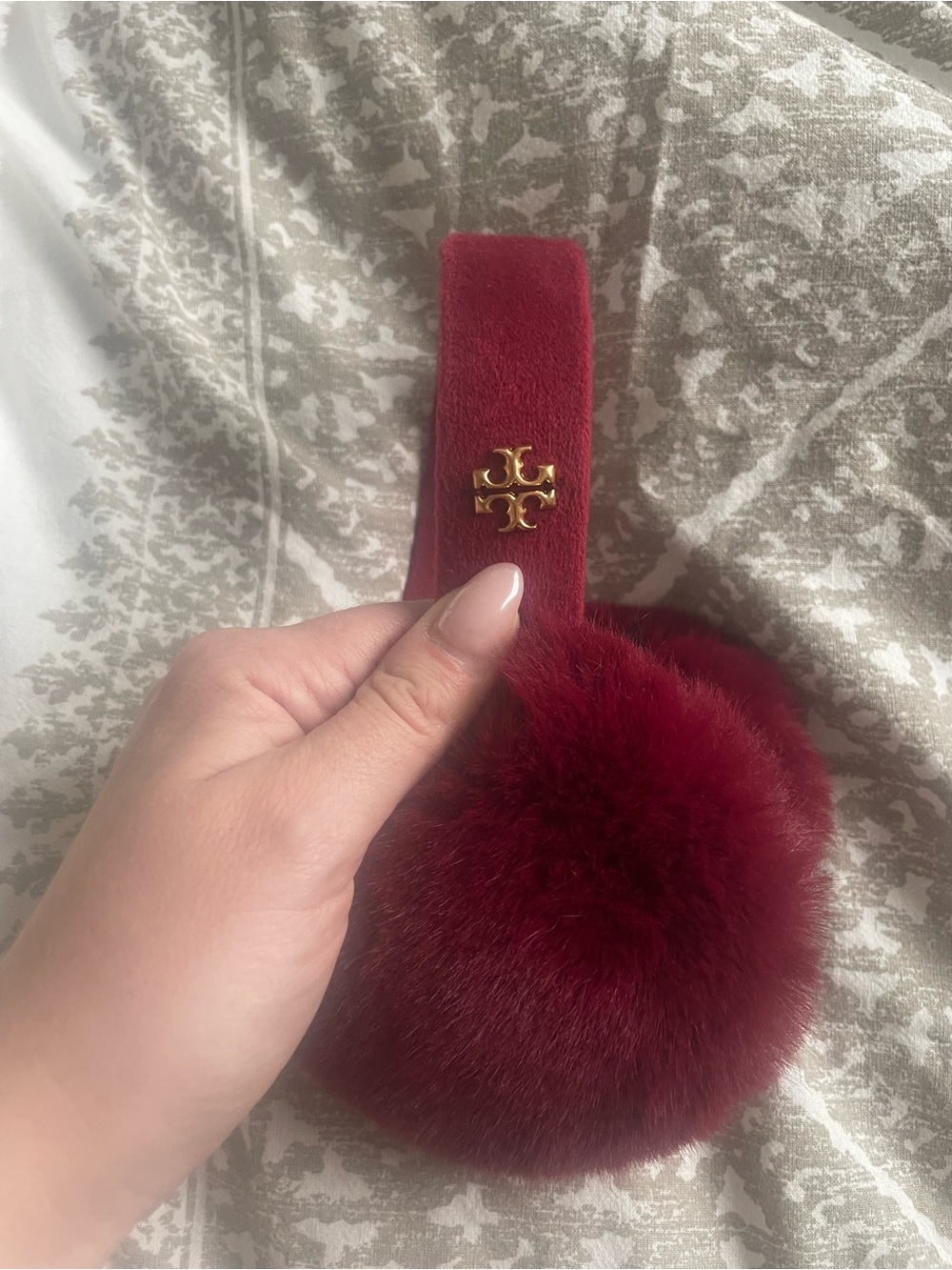 NWOT Tory Burch Maroon Faux Fur Ear Muffs